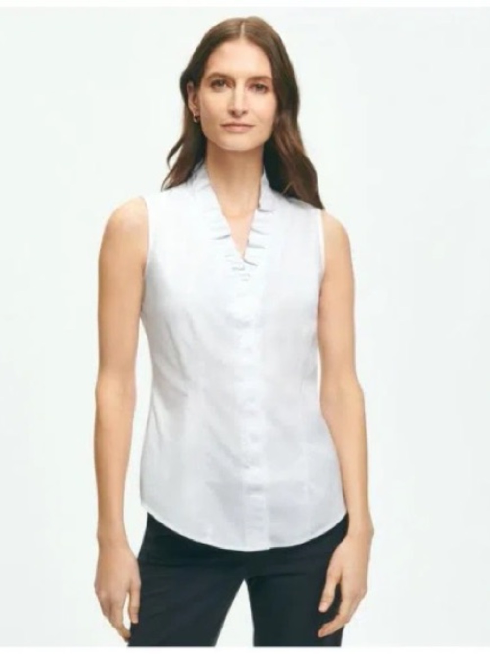 Brooks Brothers Supima Cotton Ruffle Sleeveless Blouse White Size 6 Office Chic